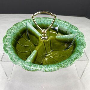 Vintage Pottery R-29 Divided Serving Caddy Green Drip Glaze